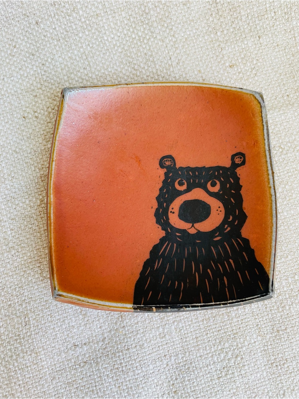 Vintage RARE Ron Philbeck Artisan Pottery Studio Handmade Bear Plate 5.5"